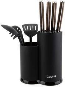 Knife Block Holder;  Cookit Universal Knife Block without Knives;  Unique Double-Layer Wavy Design;  Round Black Knife Holder for Kitchen;  Space Save