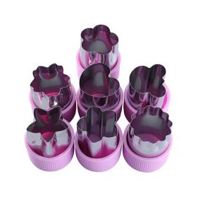 7 Pieces Fruits Cutter Vegetables Cutter Stainless Steel Cookie Stamp Biscuit Presser (Color: Purple)