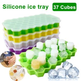 Silicone 37 Cubes Honeycomb Shape Ice Cube Maker Tray Mold Storage Container (Color: Purple, size: with lids)