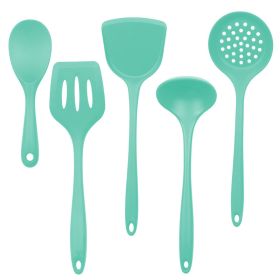 Silica gel spatula High temperature resistant silica gel kitchenware set Special silica gel spatula spoon for household frying pan (Number of kits: Leaky shovel, size: Peppermint green)