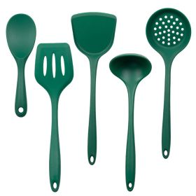 Silica gel spatula High temperature resistant silica gel kitchenware set Special silica gel spatula spoon for household frying pan (Number of kits: Leaky spoon, size: blackish green)