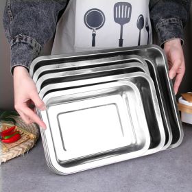 Wholesale stainless steel square plate 304 stainless steel rice plate rectangular tray barbecue plate stainless steel plate dish plate (Specifications: 32*22*2, colour: 07 thick)
