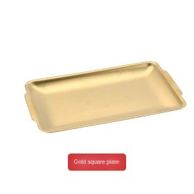 Korean 304 stainless steel plate; rectangular plate; gold plate; craft decoration; barbecue plate; western food; snack plate; flat plate (Specifications: Large 36cm, colour: 201 Barbecue plate (golden))