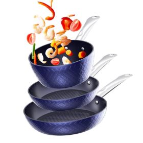 Household Frying Pan Set 3-Piece Nonstick Saucepan Woks Cookware Set (Type: 3 Piece, Color: Blue)