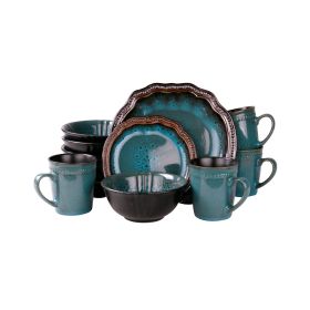 Elama 16 Piece Luxurious Stoneware Dinnerware Set (Color: Blue)