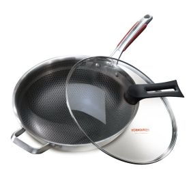 KBH Non-stick Wok, 316L Stainless Steel Stir-fry Pan, Less Oil Honeycomb Wok (size: 34CM)