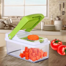Vegetable Slicer Quick Potato Tomato Fruit Cutter Set with 3 Blades Stainless Steel Food Chopper (Color: Green)